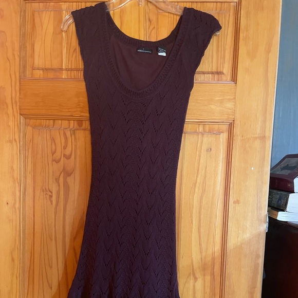 Moda International Plum crochet mini dress. Cap sleeves, lined. Worn once - Picture 1 of 6